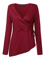 O-Newe Plus Size V-Neck Long Sleeve Bandages Asymmetric Tops For Women