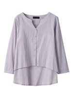 O-Newe Plus Size V-Neck Long Sleeve Button High Low Shirt For Women