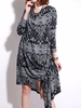 O-Newe Plus Size Vintage Geometric Printed Long Sleeve Asymmetric Dress