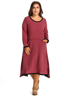 O-Newe Plus Size Vintage Patchwork Long Sleeve Irregular Maxi Dress For Women