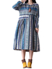 O-Newe Plus Size Women Geometric Patterns Printed Stripe Midi Dress