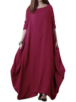 O-Newe Plus Size Women Solid Long Sleeve Ball Gown Dress Maxi Dress