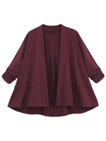 O-Newe Plus Size Women Solid Long Sleeve Cotton Kimono Cardigan