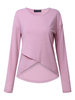 O-Newe Plus Size Women Solid O-Neck Long Sleeve Split High Low Blouse