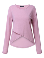 O-Newe Plus Size Women Solid O-Neck Long Sleeve Split High Low Blouse
