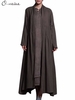 O-NEWE Pure Color Lapel Pleated Trench Coat Cardigan For Women