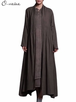 O-NEWE Pure Color Lapel Pleated Trench Coat Cardigan For Women