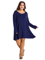 O-NEWE Pure Color O-Neck Long Sleeve Mini Dress For Women