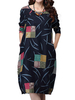 O-Newe Retro Color Block Printed Plate Button Pocket Dress For Women