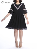 O-Newe S-5XL Women Embroidery Patchwork Chiffon Mini Dress