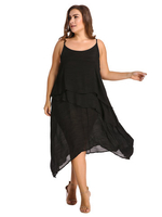 O-NEWE Sexy Solid Summer Strap O-Neck Layered Dress For Women