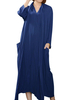 O-Newe Solid V-Neck Long Sleeve Pockets Maxi Dress For Women