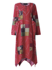 O-Newe Vintage Color Block Printed Drawstring Asymmetric Maxi Dress