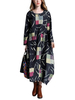 O-Newe Vintage Color Block Printed Long Sleeve Ball Gown Maxi Dress