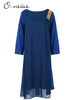 O-Newe Vintage Embroidery Chiffon Patchwork High Low Dress For Women