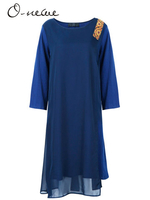 O-Newe Vintage Embroidery Chiffon Patchwork High Low Dress For Women