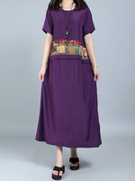 O-NEWE Vintage Fake Two Pieces Patchwork Printed Dresses