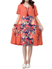O-NEWE Vintage Floral Printed Patchwork Short Sleeve Dress