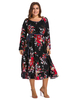 O-NEWE Vintage Flower Printed Ruffle A-line Dress With Belt For Women