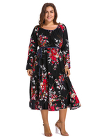 O-NEWE Vintage Flower Printed Ruffle A-line Dress With Belt For Women