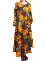 O-Newe Vintage Flower Printed Ruffled Asymmetric Maxi Dress For Women