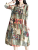O-Newe Vintage Geometric Patterns Printed Long Sleeve O-Neck Dress For Women