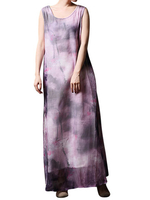 O-Newe Vintage Ink Printed Sleeveless Side Split Maxi Dress