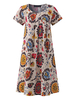 O-NEWE Vintage O-neck Short Sleeves Floral Dresses For Women