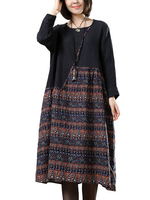 O-Newe Vintage Printed Patchwork Dress For Women
