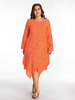 O-Newe Vintage Pure Color Embroidery Hollow Out High Low Dress For Women