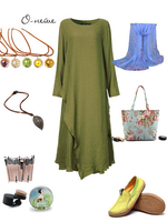 O-Newe Vintage Pure Color O-Neck Long Sleeve Irregular Maxi Dress For Women