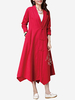O-Newe Vintage Pure Color V-Neck Plate Button Asymmetric Long Cardigan For Women