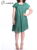 O-newe Vintage Ruffle Embroidered Irregular Split Dress For Women