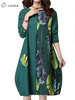 O-NEWE Vintage Women Leaves Printed Patchwork Party Summer Dress
