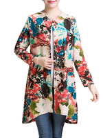 O-NEWE Vintage Women Loose Printing Long Sleeve Blouse