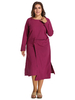 O-Newe Vintage Women Pure Color Patchwork O-Neck Split Hem Dress