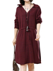 O-Newe Women Button Long Sleeve Drawstring Casual Dress