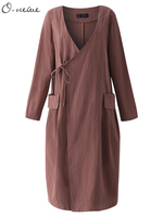 O-Newe Women Folk Style Solid Long Sleeve Side Strap Cardigan
