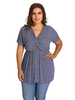 O-NEWE Women Printed Short Sleeve V-Neck Ruffled Blouse