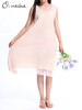 O-Newe Women Pure Color Fake Two-piece Cotton Linen Dress