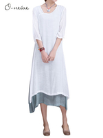 O-Newe Women Solid Fake Two-piece Irregular Casual Dress