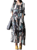 O-Newe Women Vintage Printed Double Layer Chiffon Dress