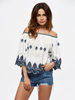 Off-shoulder Embroidered Hollow 3/4 Sleeve Blouses For Women