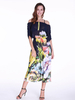 Off-shoulder Floral Print Half Sleeve Maxi Dress For Women