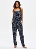 Off-shoulder Floral Print Patchwork Sleeveless Jumpsuit For Women