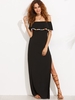 Off-shoulder Flouncing Short Sleeve Split Maxi Dress For Women