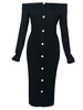 Off Shoulder Long Sleeve Single Breasted Bodycon Dress