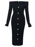 Off Shoulder Long Sleeve Single Breasted Bodycon Dress