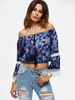 Off-shoulder Print Lace Patchwork Long Sleeve Blouse For Women