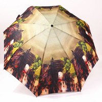 Oil Painting Series Automatic Umbrella Landscape Pattern Windproof Folding Parasol